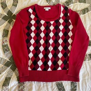 VTG Liz Claiborne Argyle Sweater Red Size Medium